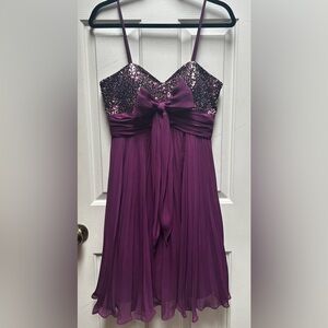 ASPEED Pleated Purple Cocktail Dress Sequin Bustier Size Med Spaghetti Strap